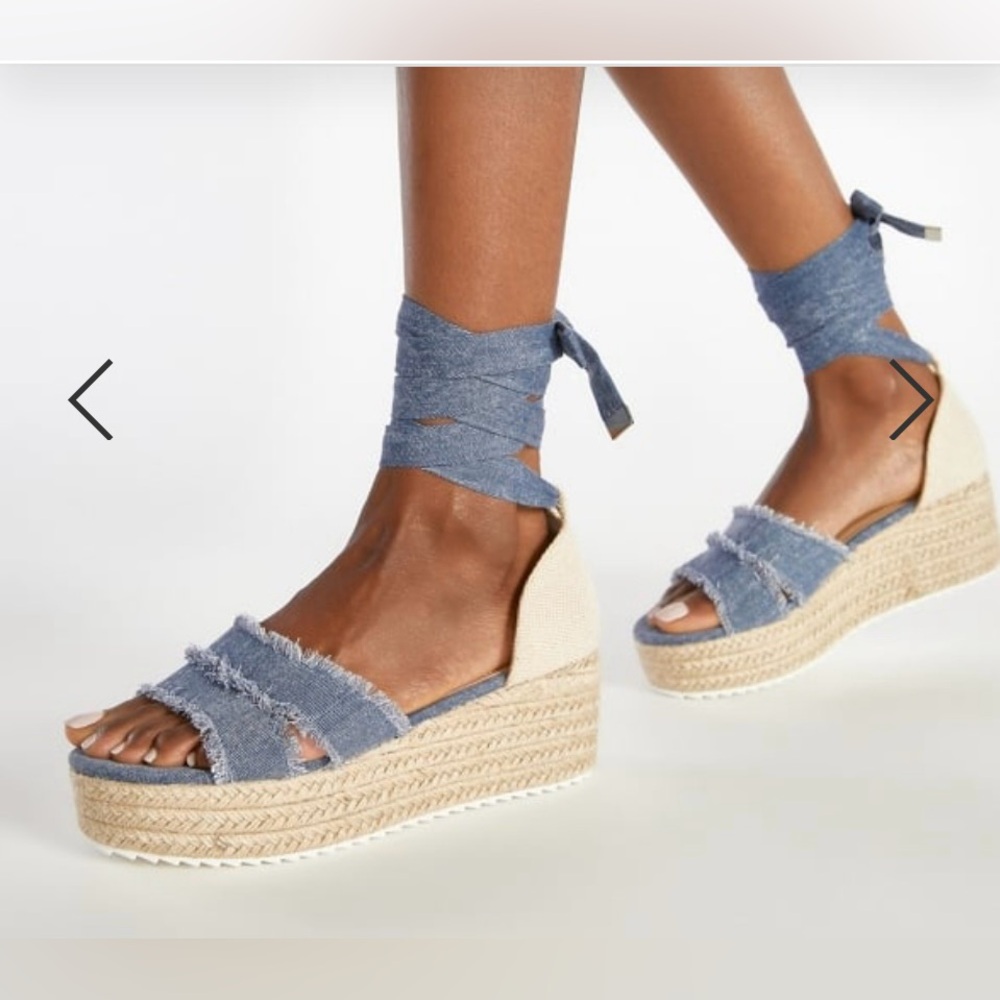 JustFab Denim Espadrilles Platform Sandals Women’s Size 7.5 - Picture 5 of 6